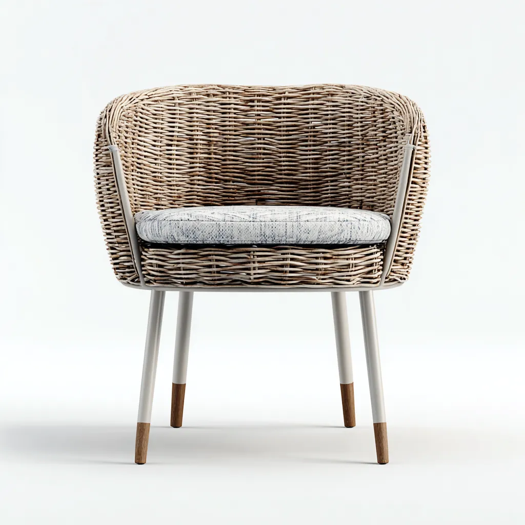 Chaise de jardin-rotin-métal-tissu-64x61x85 cm-beige-naturel-style moderne-Airyara