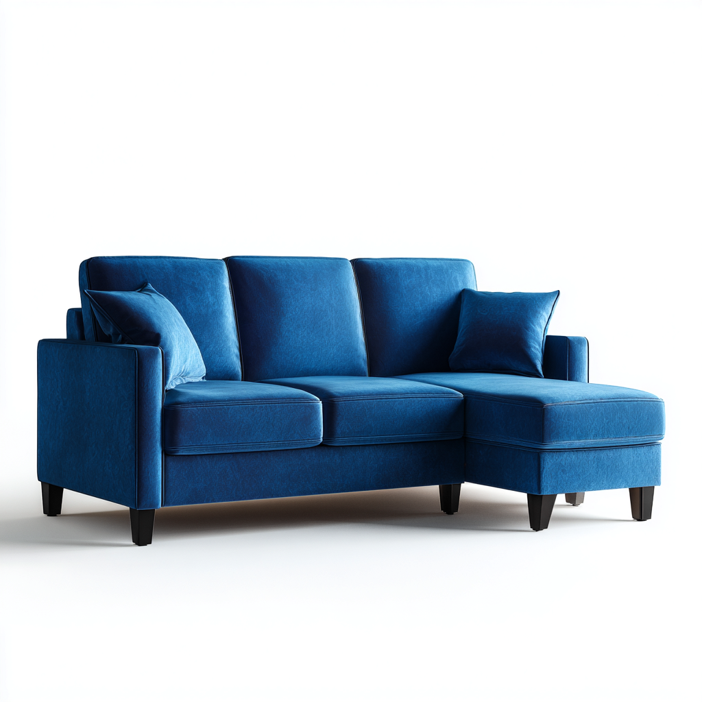 Canapé d'angle - Velours - Bois - 232x154x84 cm - Bleu - Style moderne-Airyara