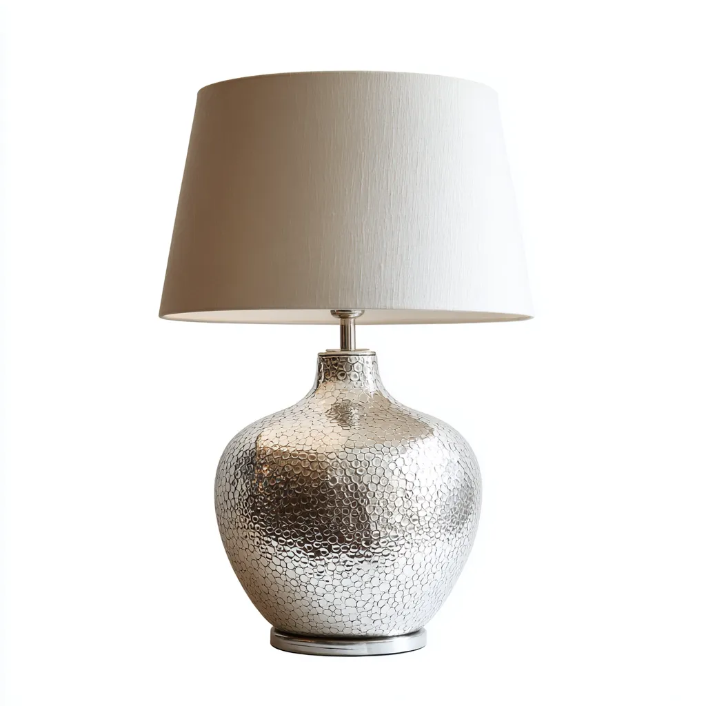Lampe de table-Métal-Tissu-32x32x52 cm-Argent-Blanc-Design moderne-Airyara