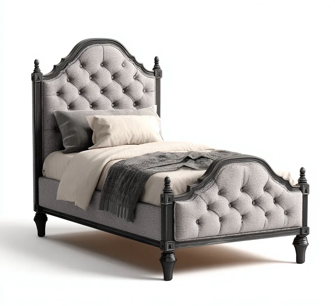 Lit simple-Tissu-Bois-210x104x132 cm-Gris-Style classique-Airyara