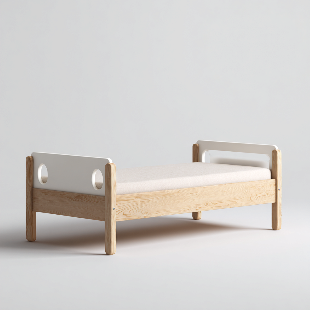 Lit enfant-bois-panneau-140x90x88 cm-blanc-bois-style moderne-Airyara