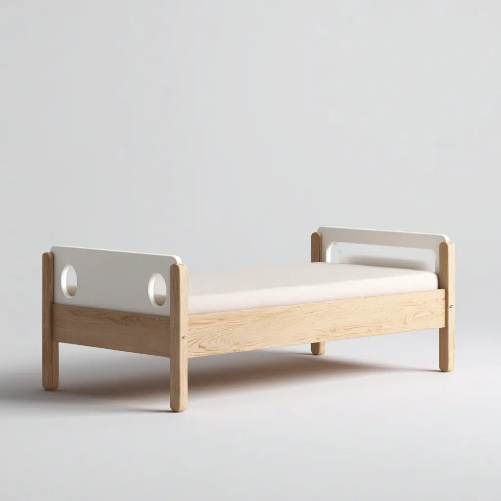 Lit enfant-bois-panneau-140x90x88 cm-blanc-bois-style moderne-Airyara