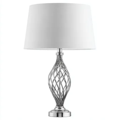 Lampe de table-Métal-Tissu-27x27x57 cm-Argent-Blanc-Design moderne-Airyara