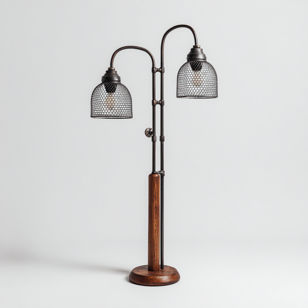 Lampadaire métal-bois 37x23x160 cm - noir-bois - style industriel-Airyara