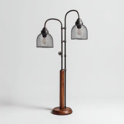 Lampadaire métal-bois 37x23x160 cm - noir-bois - style industriel-Airyara