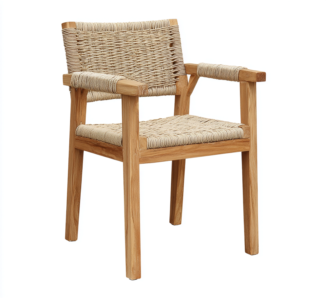 Chaise de jardin-bois-rotin-59x57x81 cm-naturel-style rustique-Airyara