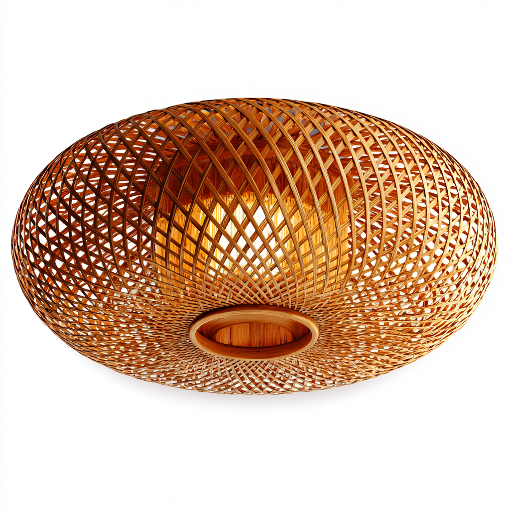 Plafonnier-bois-rotin-52x52x25 cm-brun-style naturel artisanal-Airyara