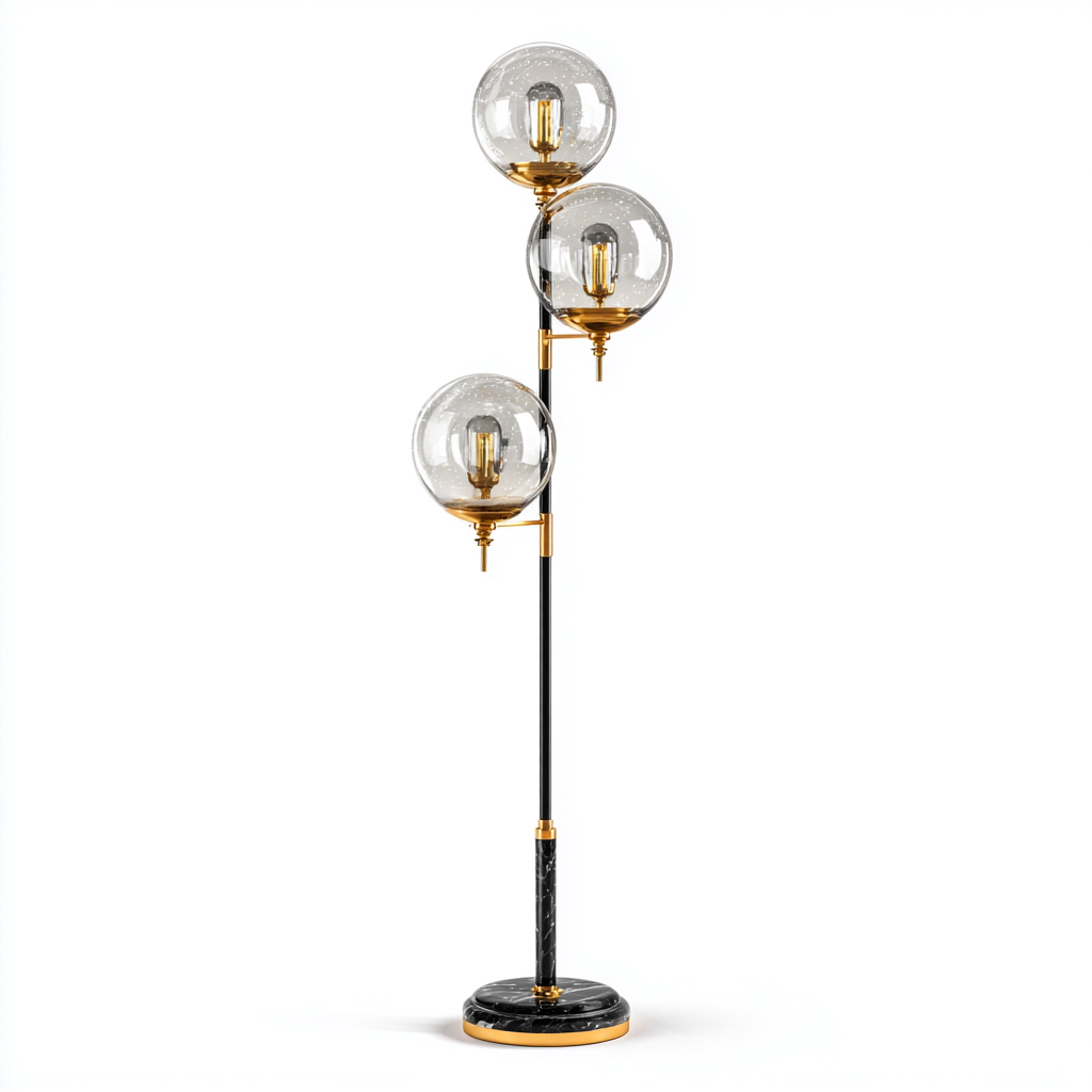 Lampadaire métal-verre 45x32x165 cm - noir-doré-translucide - style moderne-Airyara