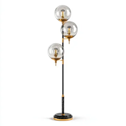 Lampadaire métal-verre 45x32x165 cm - noir-doré-translucide - style moderne-Airyara