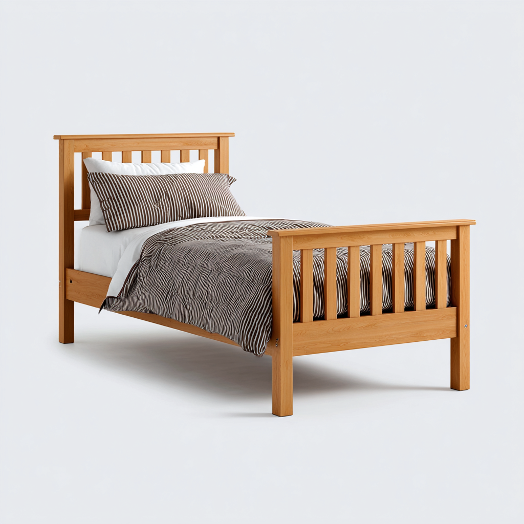 Lit simple-Bois massif-203x103x106 cm-Bois naturel-Style classique-Airyara