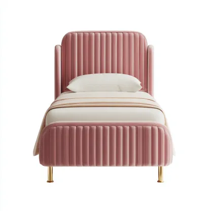 Lit simple-Tissu-Métal-200x100x95 cm-Rose-Style moderne-Airyara