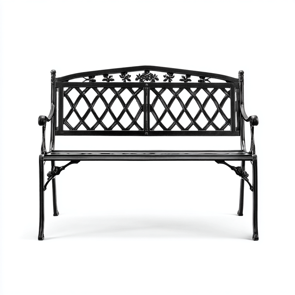 Banc de jardin-métal-115x60x82 cm-noir-style classique-Airyara
