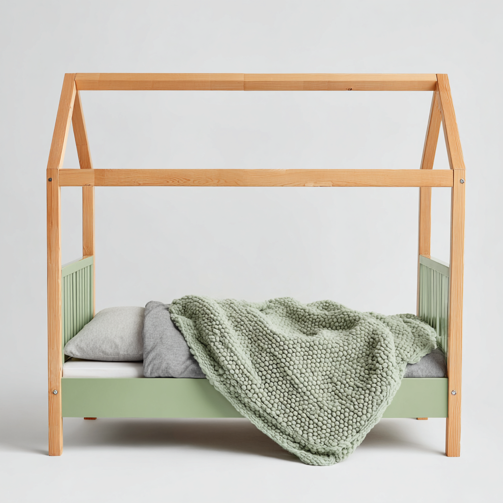Lit enfant-bois-bois peint-160x80x150 cm-bois naturel-vert-style moderne-Airyara