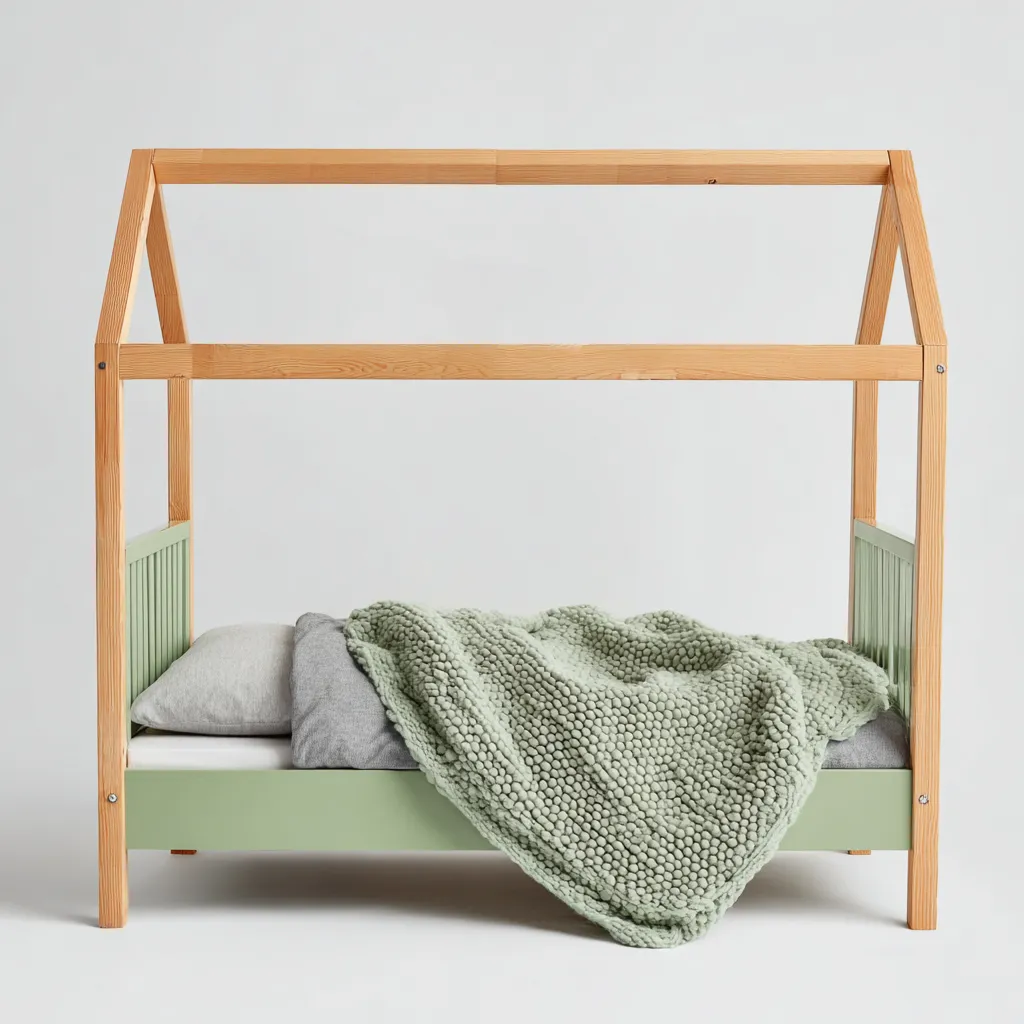 Lit enfant-bois-bois peint-160x80x150 cm-bois naturel-vert-style moderne-Airyara