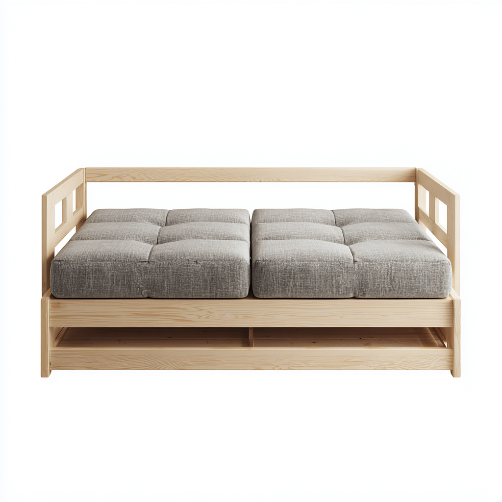 Canapé-lit - bois-tissu - 214x102x85 cm - bois clair-gris - style moderne-Airyara