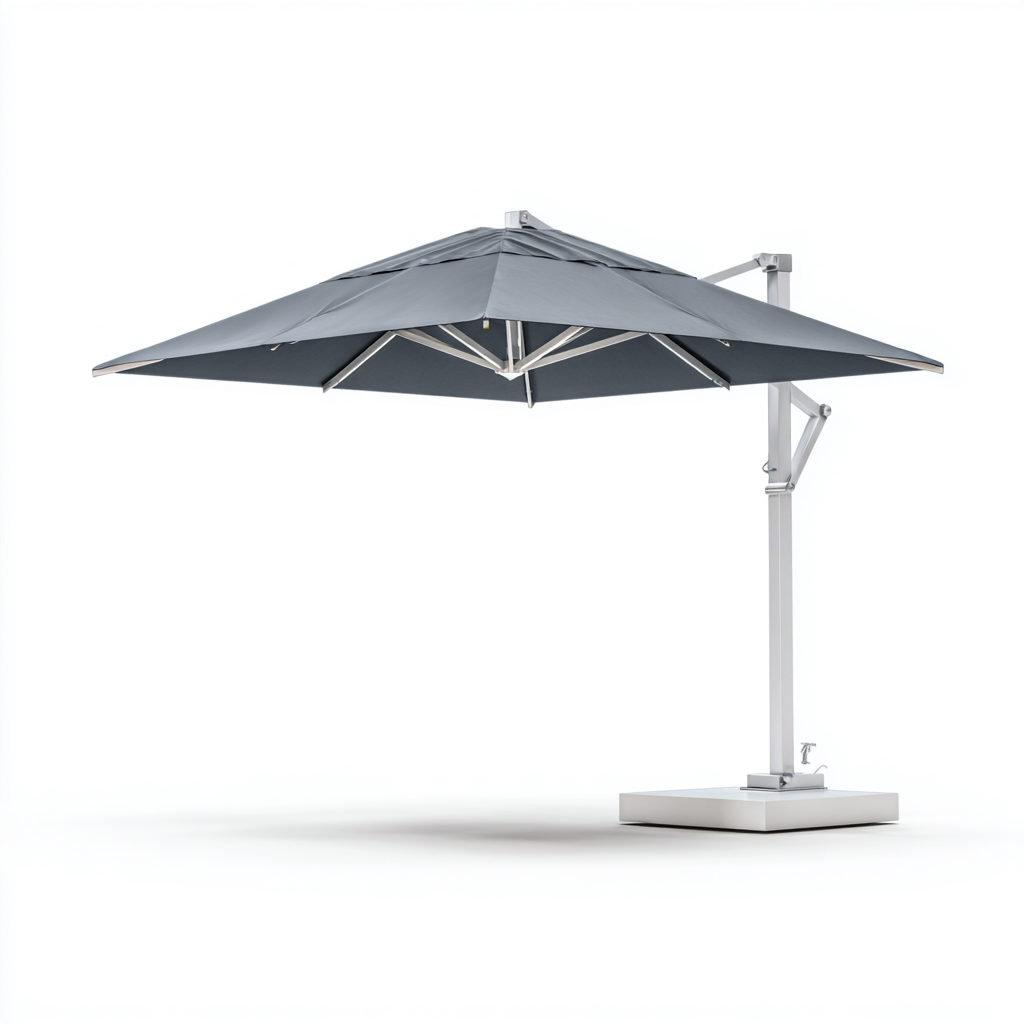 Parasol de jardin-polyester-métal-300x300x270 cm-gris-blanc-style moderne-Airyara