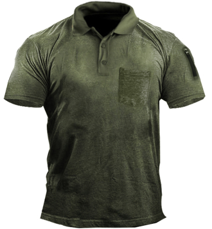 Men's Outdoor Solid Pocket Zip Tactical Polo T-Shirt