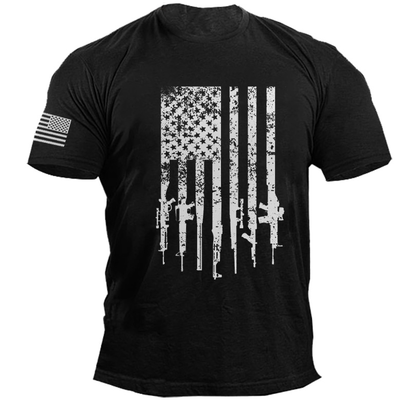 American Flag Gun Print Men's Cotton T-Shirt