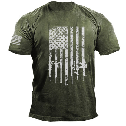 American Flag Gun Print Men's Cotton T-Shirt