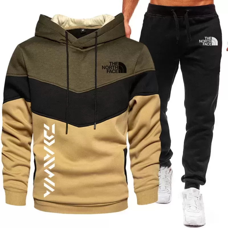 Men hoodie hoodie three color stitching two sets