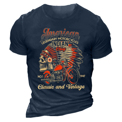 Men's Vintage American Motorcycle Indian Old Biker Cotton T-Shirt