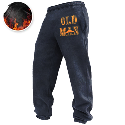 Men's Old Man Print Soft Fleece Loose-fit Sweatpants With Pockets