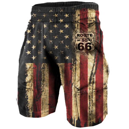 Men's American Flag Route 66 Vintage Shorts
