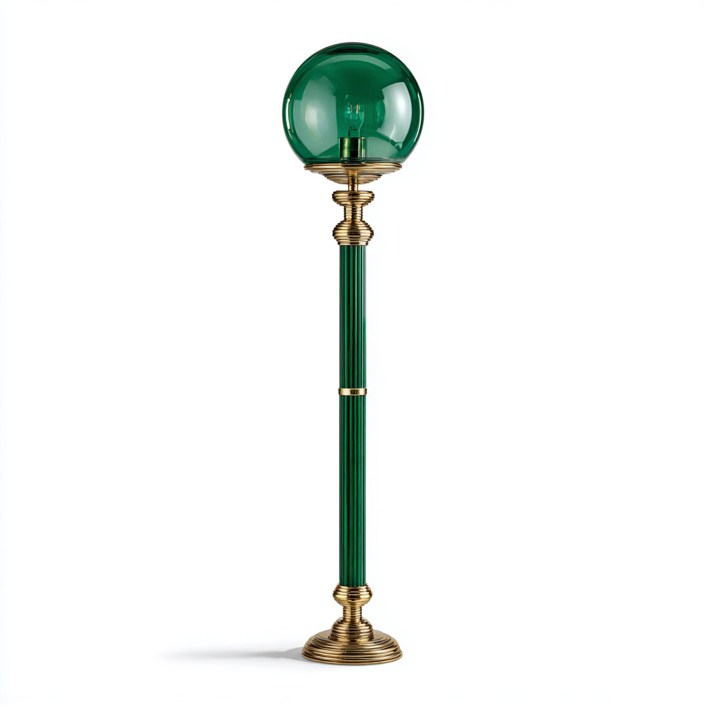 Lampadaire métal doré globe verre vert 28x155 cm - pour salon - style classique décoratif-Placidovae