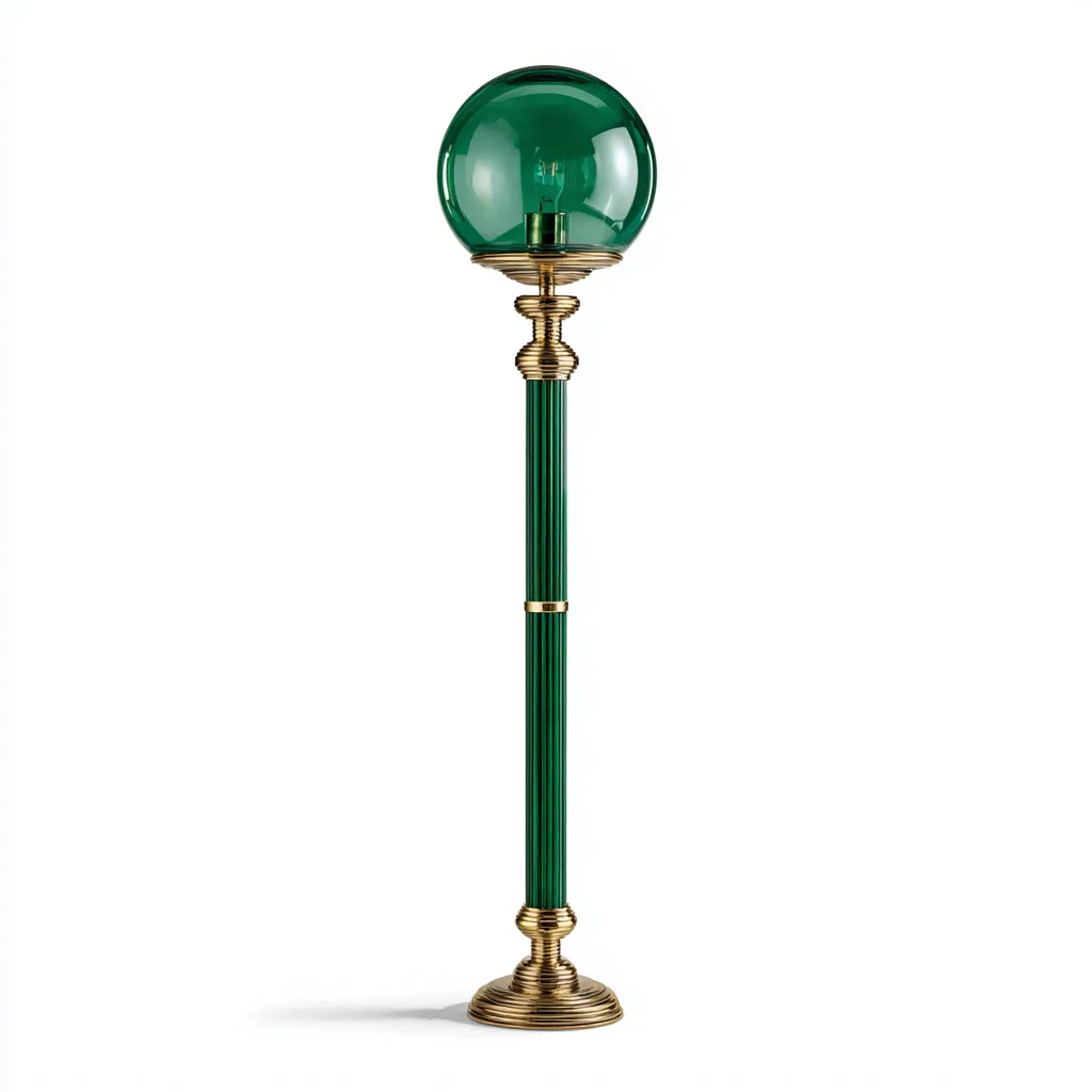 Lampadaire métal doré globe verre vert 28x155 cm - pour salon - style classique décoratif-Placidovae