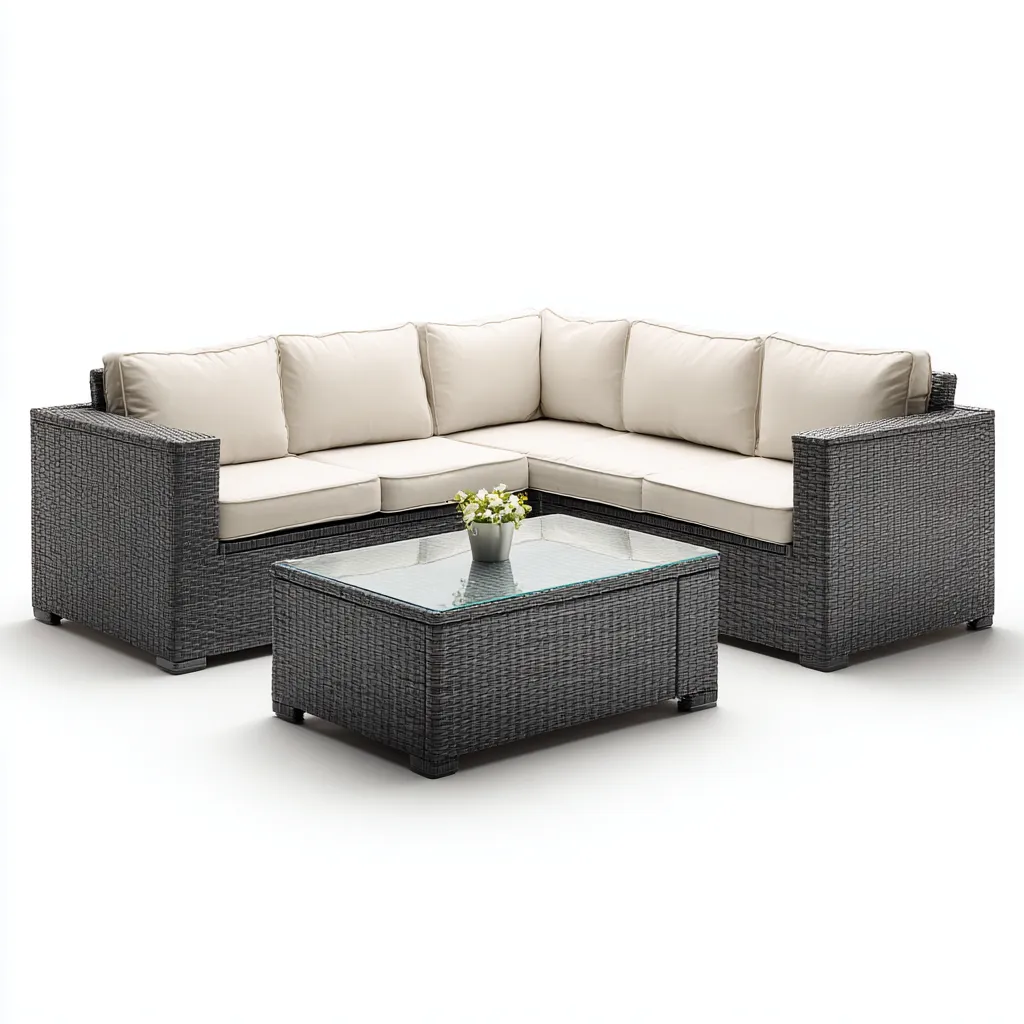 Canapé de jardin - rotin synthétique et coussins - 185x185x75 cm - gris - usage extérieur - style moderne-Placidovae