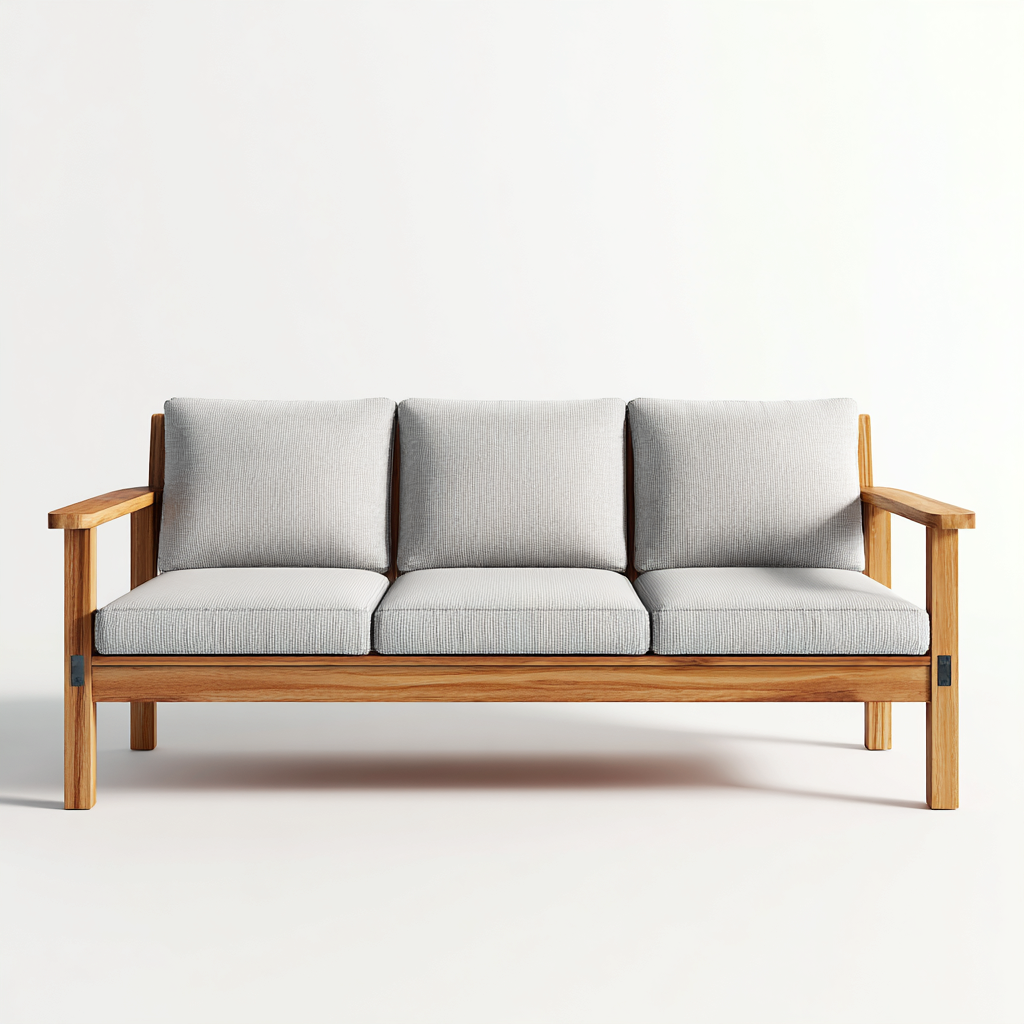 Canapé de jardin en teck et tissu 192x82x86 cm - gris clair - pour extérieur - style naturel-Placidovae