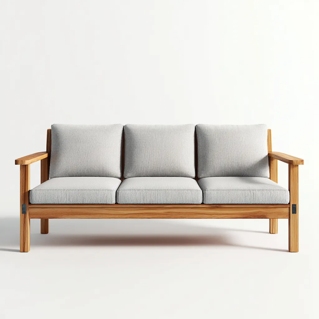 Canapé de jardin en teck et tissu 192x82x86 cm - gris clair - pour extérieur - style naturel-Placidovae