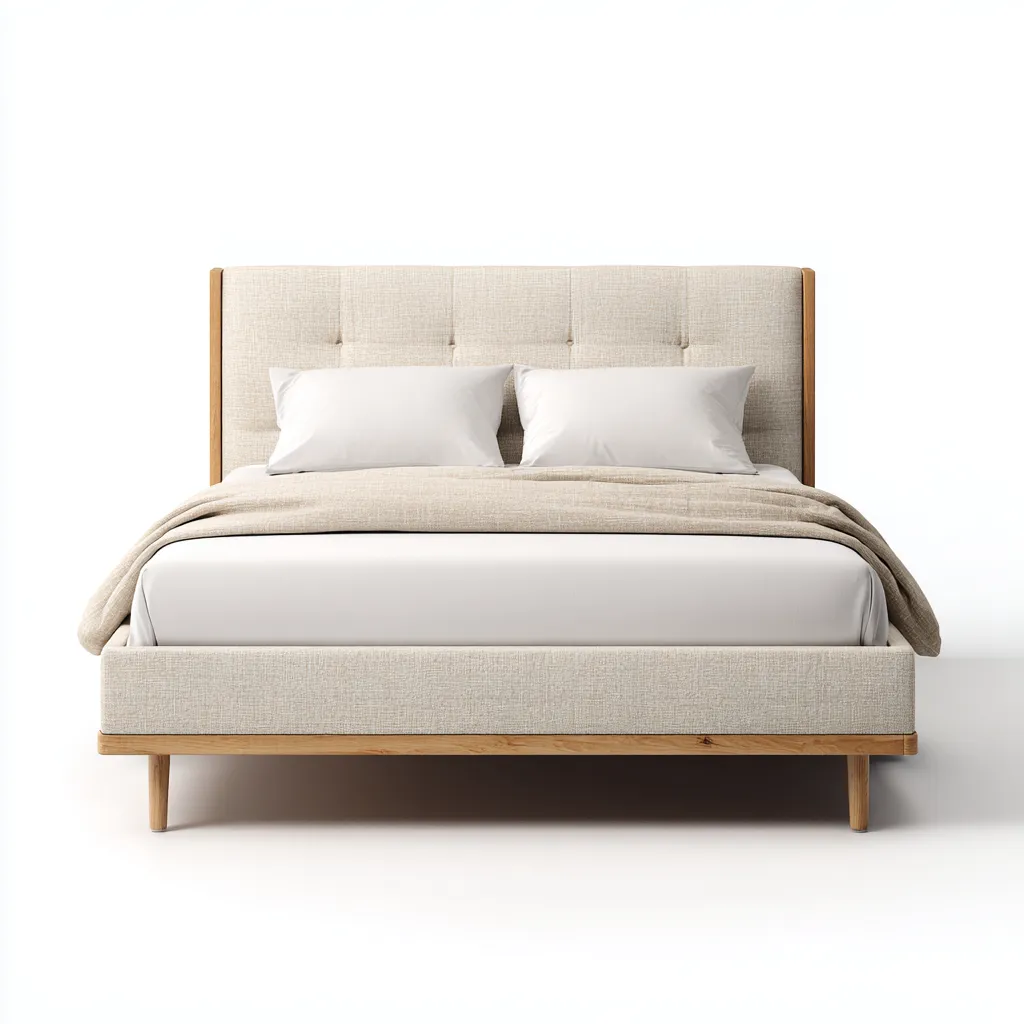 Lit double tissu rembourré 200x180x110 cm - beige - adapté à la chambre - design moderne-Placidovae