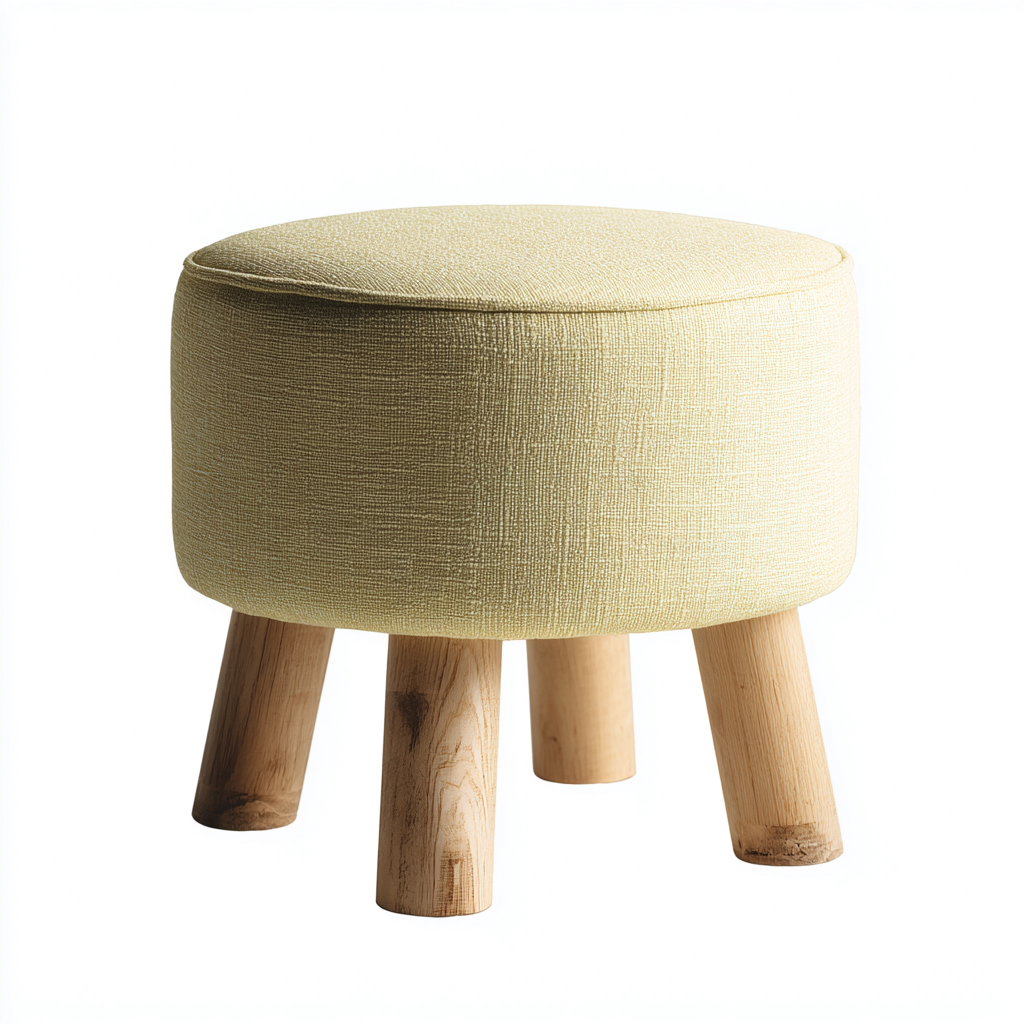 Pouf tissu - pieds en bois 45x45x38 cm jaune clair - bois - style nordique - adapte au salon-Placidovae