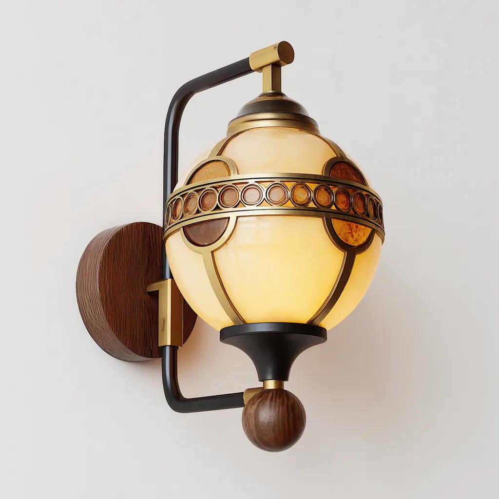 Applique murale métal - verre - bois 22x38 cm - noir - ambre - pour intérieur - style classique-Placidovae