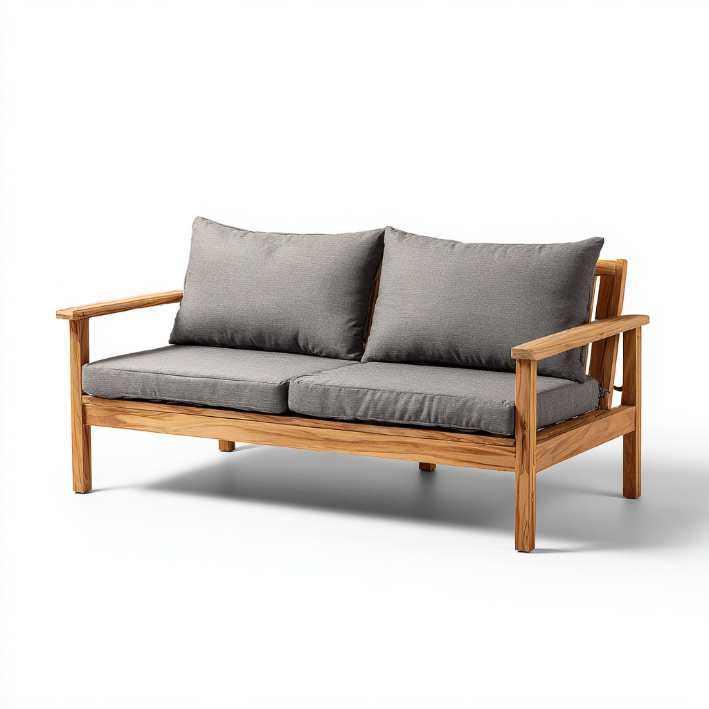 Canapé de jardin en bois et tissu 155x80x85 cm - gris - pour extérieur - style naturel-Placidovae