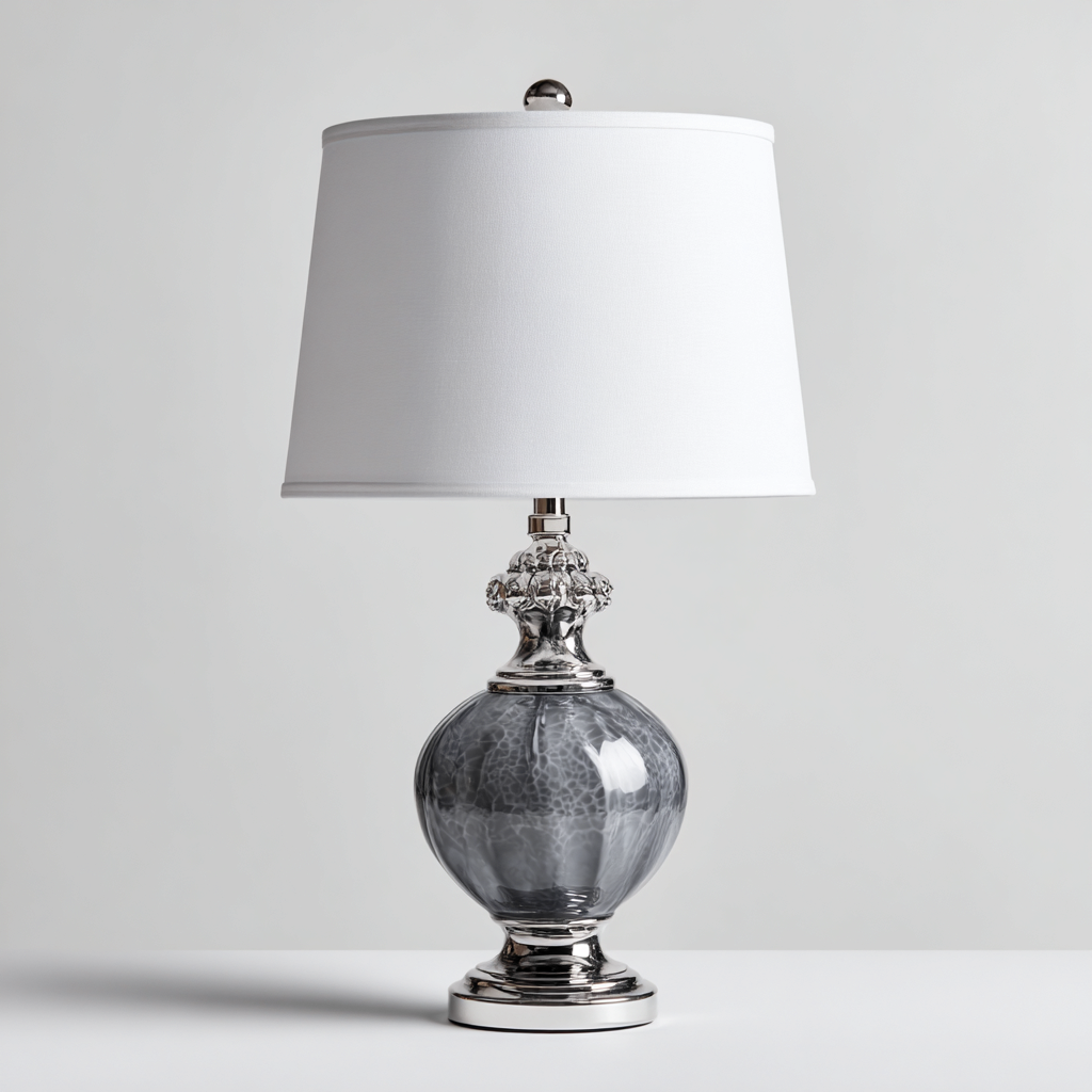 Lampe de table verre - métal 30x58 cm - gris - argent - pour salon - style décoratif-Placidovae