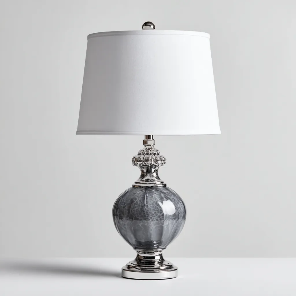 Lampe de table verre - métal 30x58 cm - gris - argent - pour salon - style décoratif-Placidovae