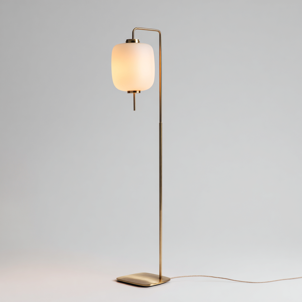 Lampadaire métal et verre - 28x155 cm - doré et blanc - pour salon style moderne-Placidovae