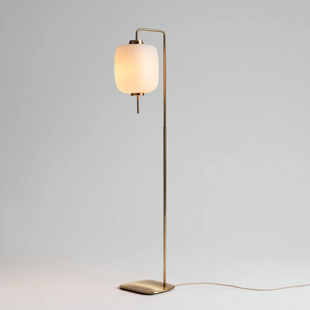 Lampadaire métal et verre - 28x155 cm - doré et blanc - pour salon style moderne-Placidovae