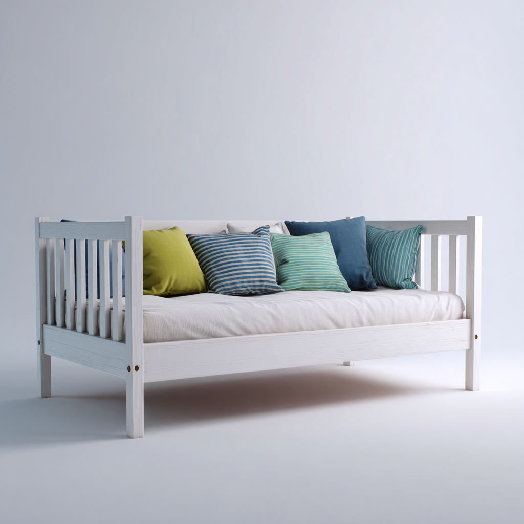 Canapé-lit bois 208x98x89 cm blanc pour chambre - design à lattes classique-Placidovae