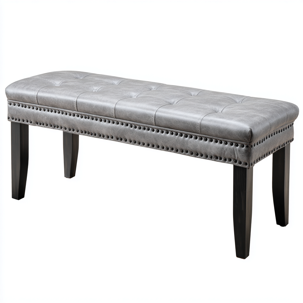 Banc de lit - similicuir - 110x38x48 cm - gris - noir - pour chambre - style classique-Placidovae