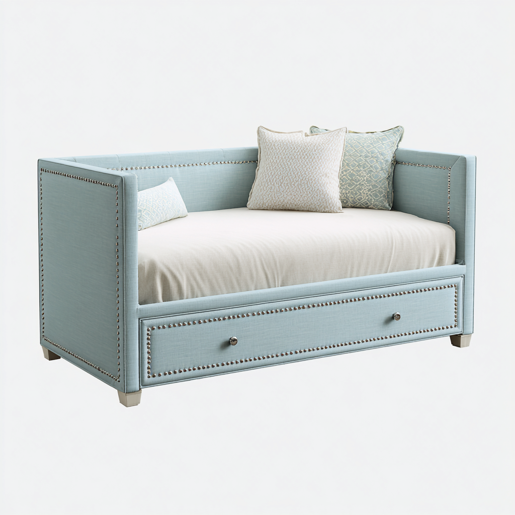 Canapé-lit tissu 188x82x82 cm bleu pour chambre - design moderne avec tiroir de rangement-Placidovae