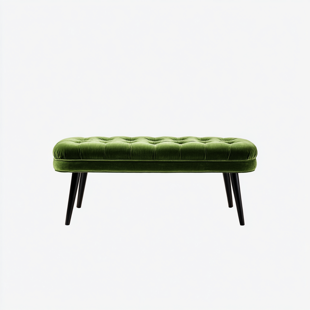 Banc de lit velours 95x38x45 cm vert avec pieds métal noir - style moderne pour chambre-Placidovae