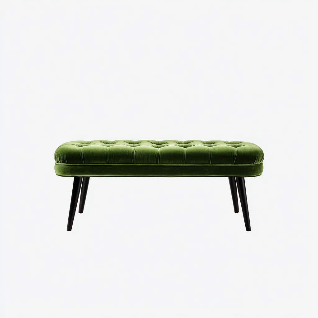 Banc de lit velours 95x38x45 cm vert avec pieds métal noir - style moderne pour chambre-Placidovae