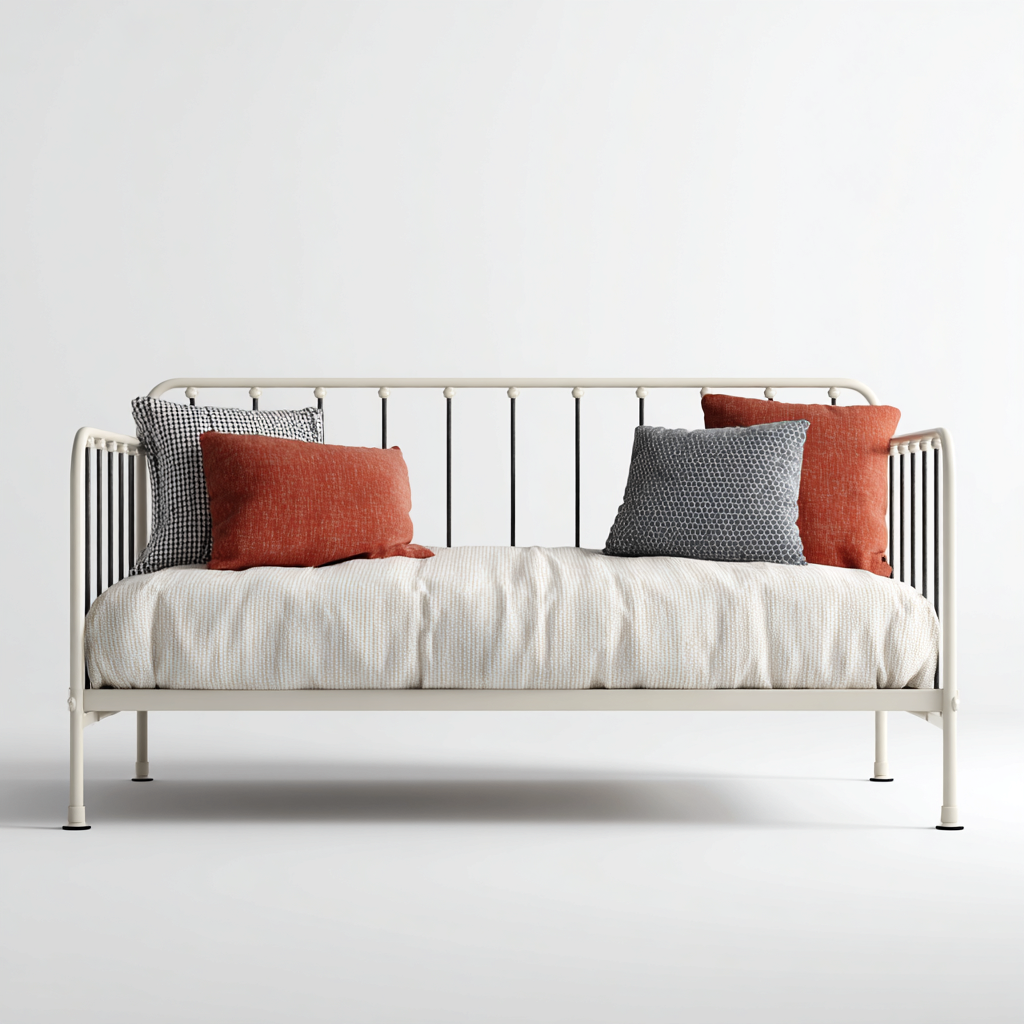 Canapé-lit métal 208x98x112 cm crème pour chambre - style classique à barreaux-Placidovae