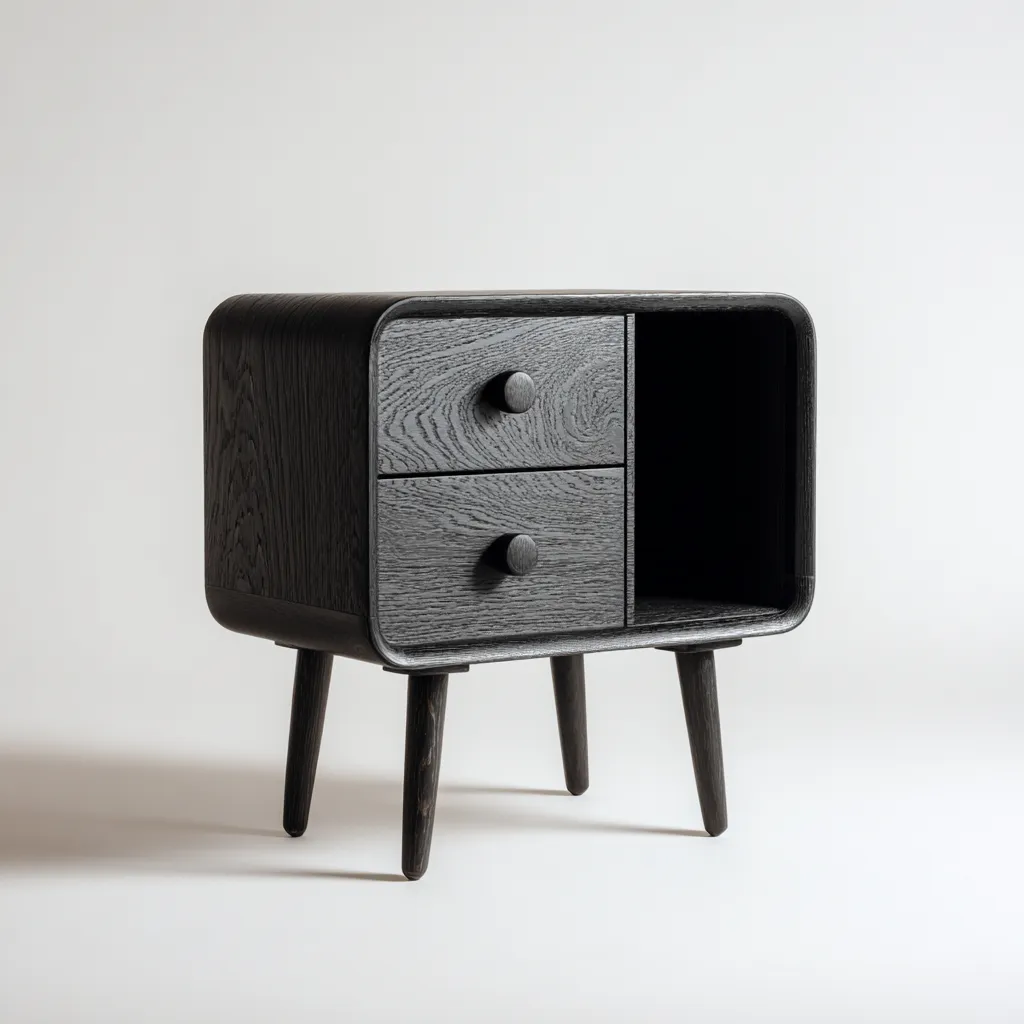 Table de chevet bois MDF 50x35x55 cm - noir - pour chambre - design moderne-Placidovae