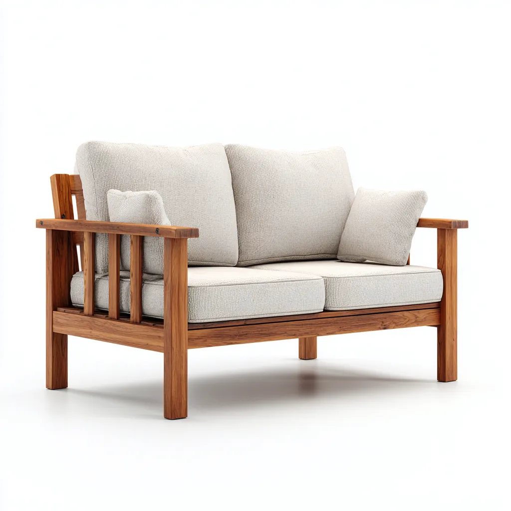 Canapé de jardin en bois et tissu 150x80x85 cm - écru - pour extérieur - style naturel-Placidovae