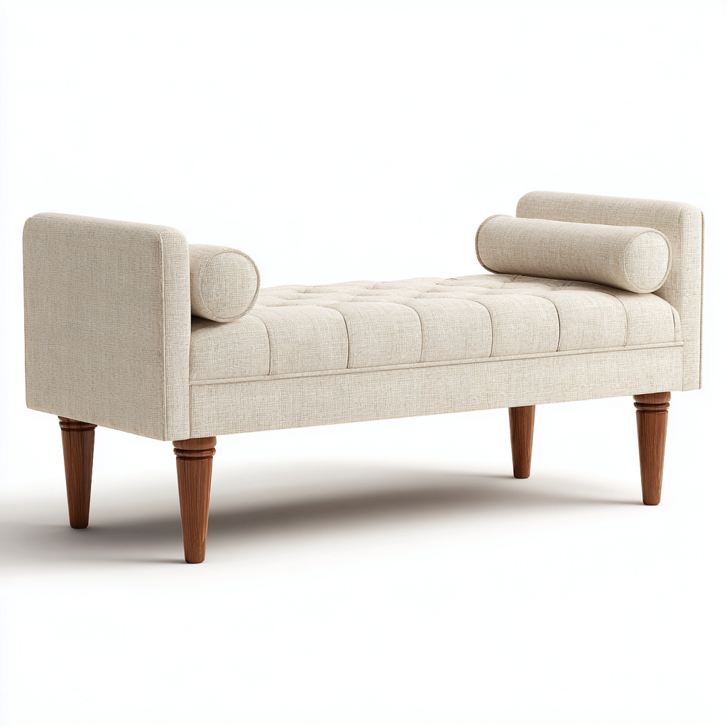 Banc de lit rembourré tissu 120x45x60 cm - beige - pour chambre - style classique-Placidovae