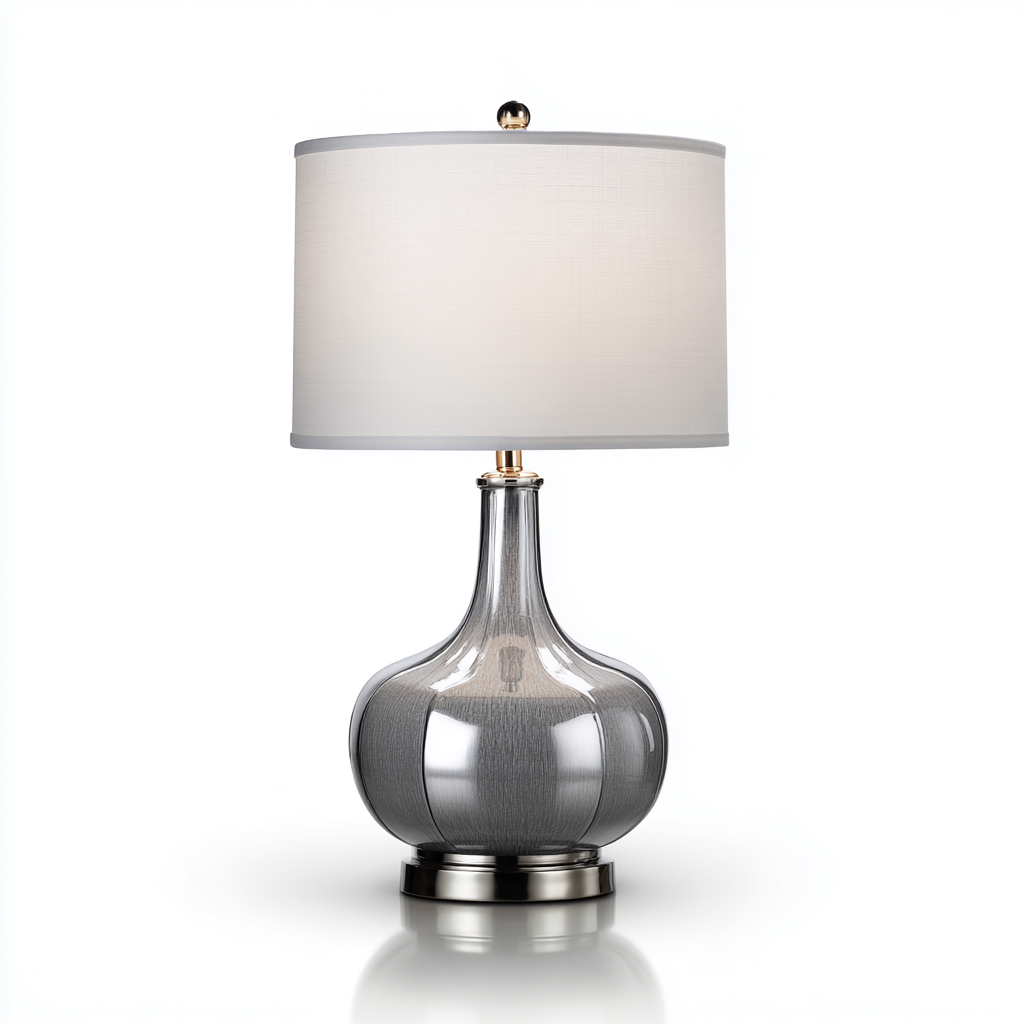 Lampe de table métal 34x66 cm - gris - blanc - argent - pour salon - style décoratif moderne-Placidovae